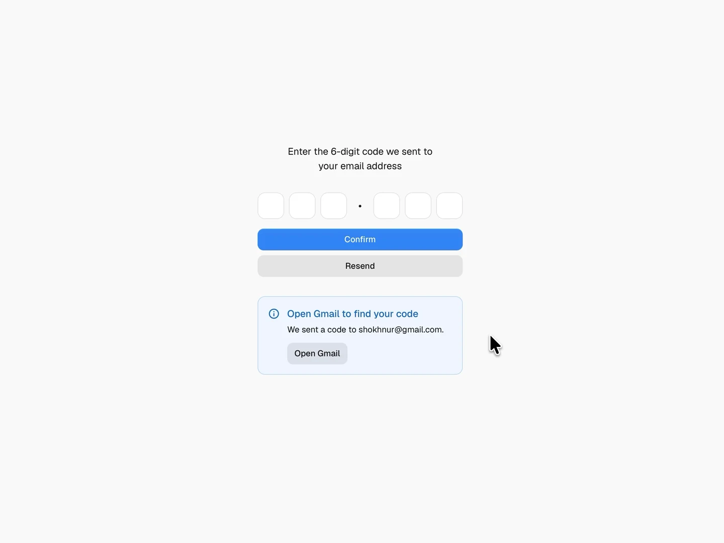 A six-digit verification screen: the code is typed in, rejected as incorrect, resent, and accepted.